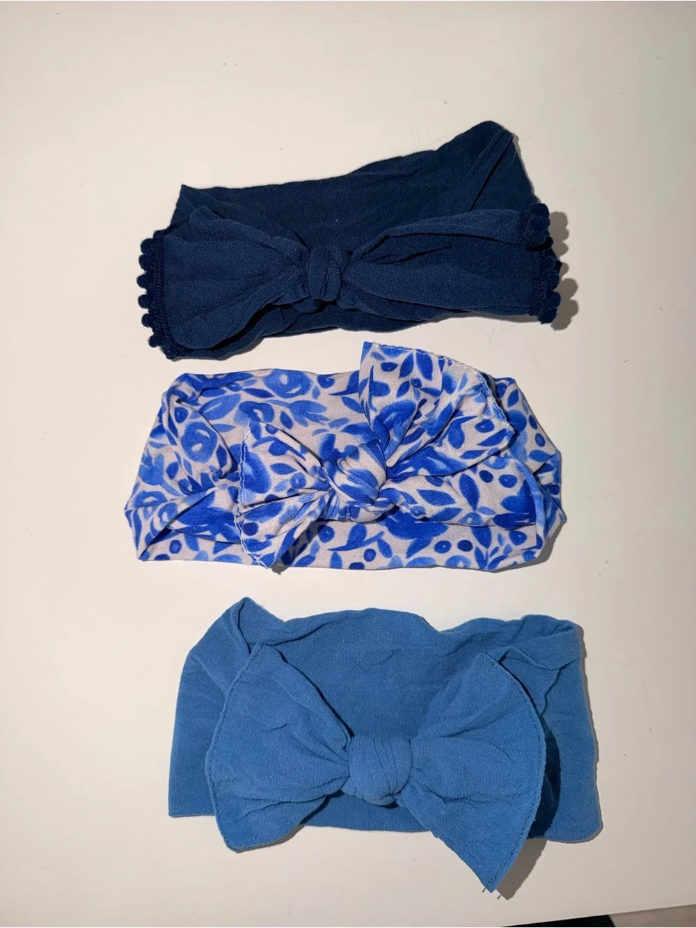 Kids Bow Headband Set - Blue Floral & Solid Blues